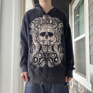 Hurley Men's Black Skull Graphic Full Zip Hoodie XL